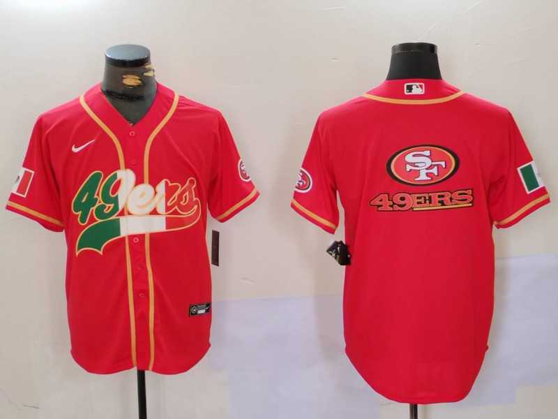 Men%27s San Francisco 49ers Team Big Logo Red With Patch Cool Base Stitched Baseball Jersey